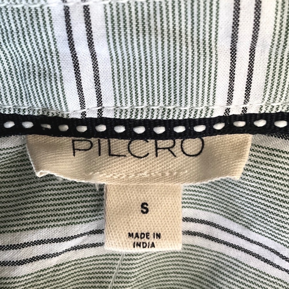 Pilcro Anthropologie Green Stripe Boho Peasant Cocoon Blouse Women's Size S - Picture 10 of 12